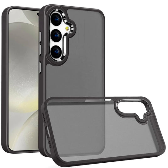 For Samsung s25 Plus/s24 Plus Polished Oil Thick Acrylic Metal Button Hybrid Case Cover - Black