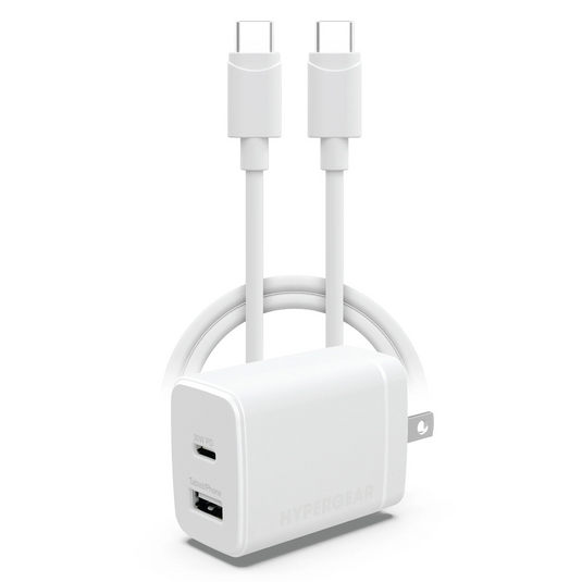 HyperGear 30W PD Dual Wall Charger + USB-C to USB-C  White