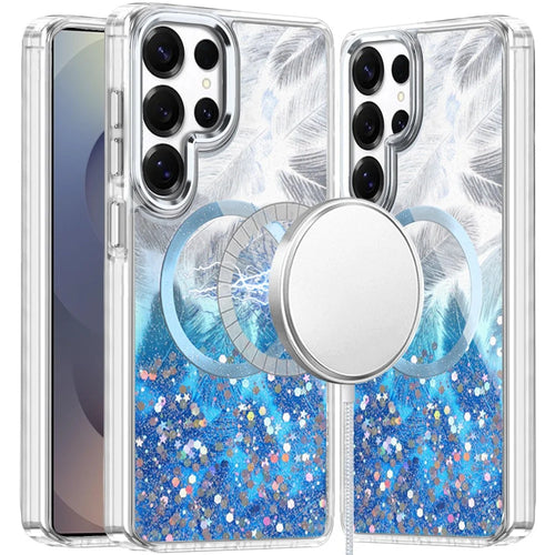 For Samsung Galaxy s25 Ultra Epoxy Glitter Shimmer [Magnetic Circle] Hybrid Case - Dark Blue