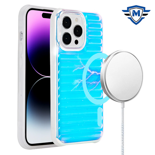 For iPhone 15 METKASE Chrome Lined Pattern [Magnetic Circle] Premium Case - Blue