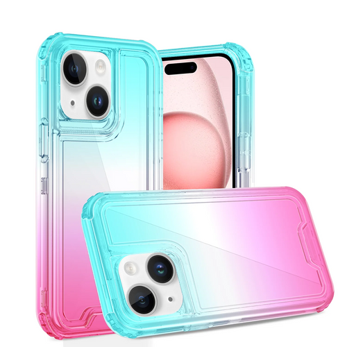 For iPhone 12 & iPhone 12 Pro 3in1 Two Tone Shockproof Transparent Hybrid Case - Light Blue + Pink