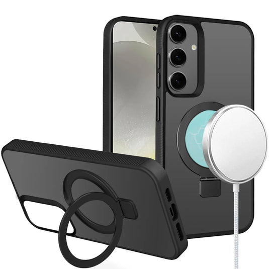 For Samsung s25 Plus/s24 Plus Skin Touch Feel HQ [Magnetic Circle] Kickstand Hybrid - Black