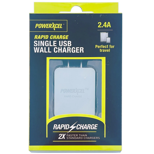 PowerXcel Rapid Charge Single USB Wall Charger, 2.4A, Silver SKU#184423 (LANE B RACK 9 SECOND ROW)