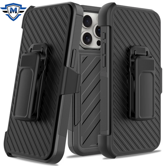 For iP15 Pro Max Holster Clip Noble lined shockproof dual layer hybrid in Slide-Out Package - Black/Black