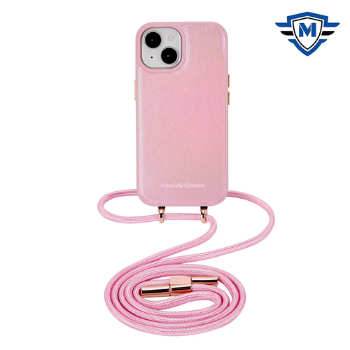 For iPhone 15 METKASE (Magnetic) Premium Two Tone Hybrid PU Leather With Lanyard - Pink