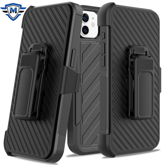 For iPhone 11 (XI6.1) Holster Clip Noble lined shockproof dual layer hybrid in Slide-Out Package - Black/Black