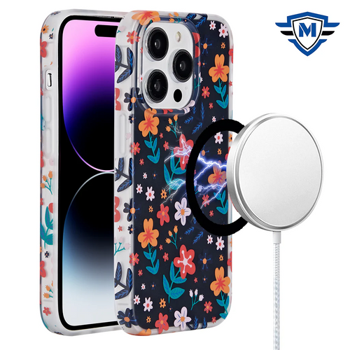 For iPhone 15 METKASE Double Protection IMD Design Pattern [Magnetic Circle] Premium Case - Nightly Floral