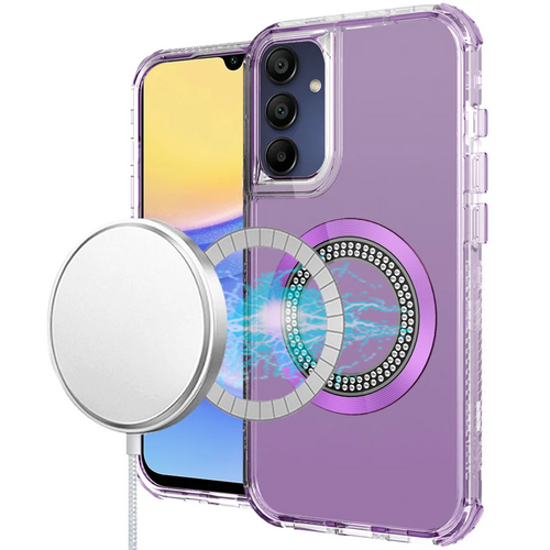 For Samsung A15 5G Magnetic Ring Circle Bling Chrome 3in1 Hybrid Case - Purple