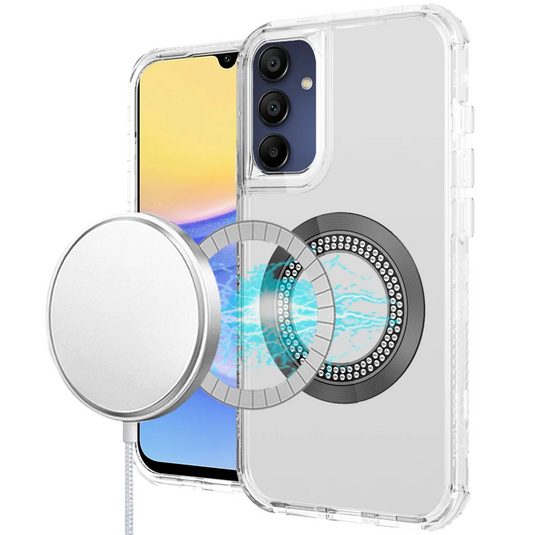 For Samsung A15 5G Magnetic Ring Circle Bling Chrome 3in1 Hybrid Case - Clear