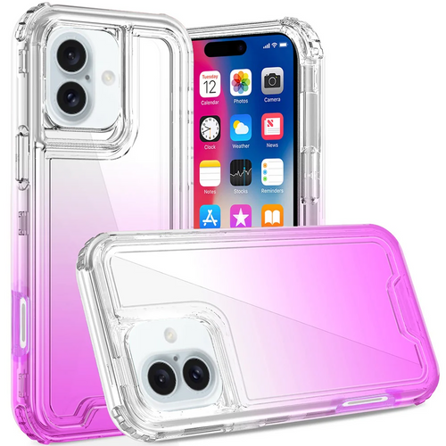 For iPhone 16 6.1 inch 3in1 Two Tone Shockproof Transparent Hybrid Case - Clear + Purple