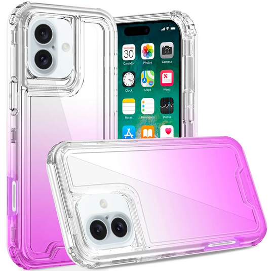 For iPhone 16 Plus 6.7 inch 3in1 Two Tone Shockproof Transparent Hybrid Case - Clear + Pink