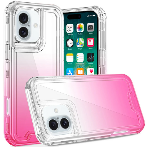 For iPhone 16 Plus 6.7 inch 3in1 Two Tone Shockproof Transparent Hybrid Case - Clear + Purple