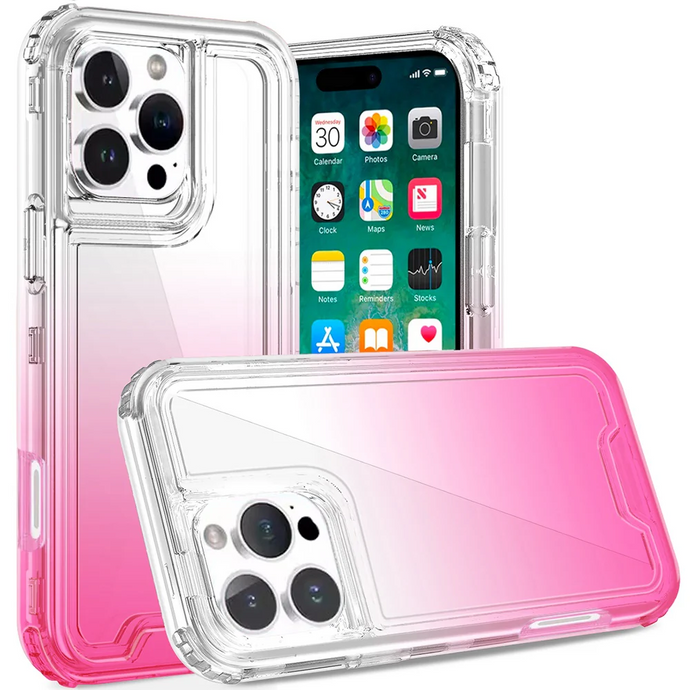 For iPhone 16 Pro Max 6.9 inch 3in1 Two Tone Shockproof Transparent Hybrid Case - Clear + Pink