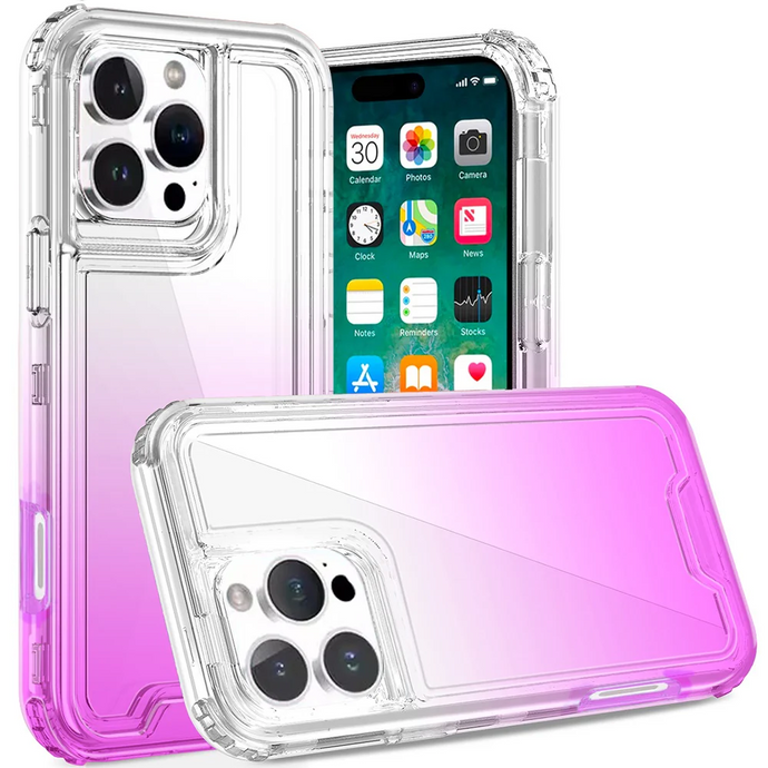 For iPhone 16 Pro Max 6.9 inch 3in1 Two Tone Shockproof Transparent Hybrid Case - Clear + Purple