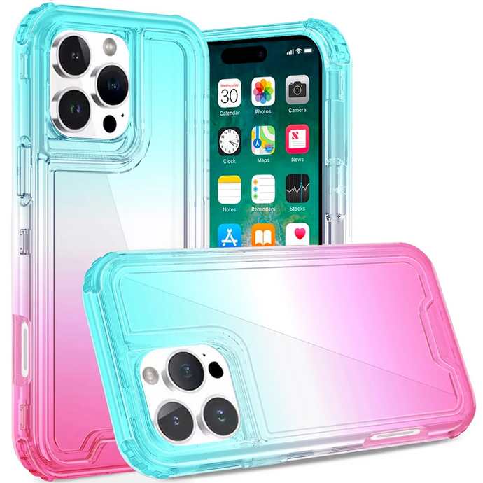 For iPhone 16 Pro Max 6.9 inch 3in1 Two Tone Shockproof Transparent Hybrid Case - Light Blue + Pink