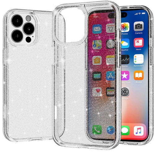 For iPhone 16 Pro 6.3 inch Glitter Ultra Thick 3mm Transparent Hybrid Case Cover - Clear