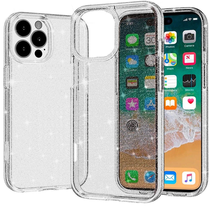 For iPhone 16 Pro Max 6.9 inch Glitter Ultra Thick 3mm Transparent Hybrid Case Cover - Clear