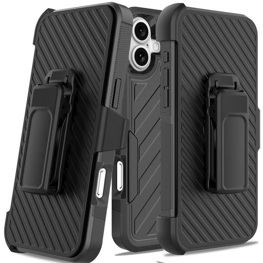 For iPhone 16 6.1 inch Noble lined shockproof dual layer hybrid - Black/Black