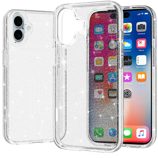 For iPhone 16 6.1 inch Glitter Ultra Thick 3mm Transparent Hybrid Case Cover - Clear