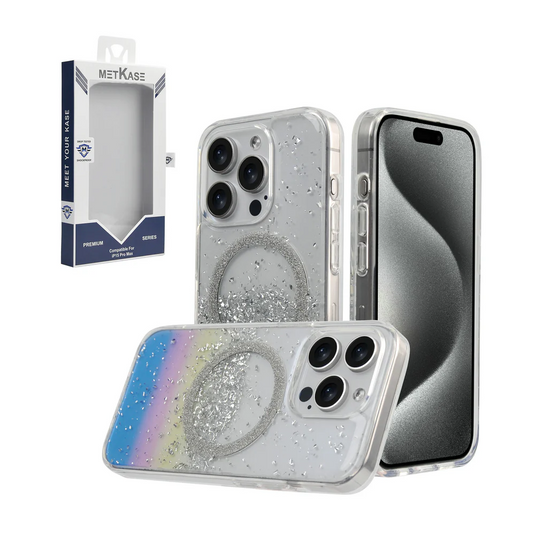 For iP15 Pro Max METKASE GLITTER Transparet [MAGNETIC CIRCLE] Shockproof Hybrid - Colorful