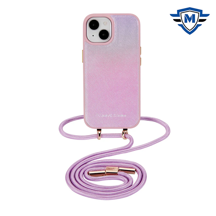 For iPhone 15 Pro Max METKASE (Magnetic) Premium Two Tone Hybrid PU Leather With Lanyard - Purple