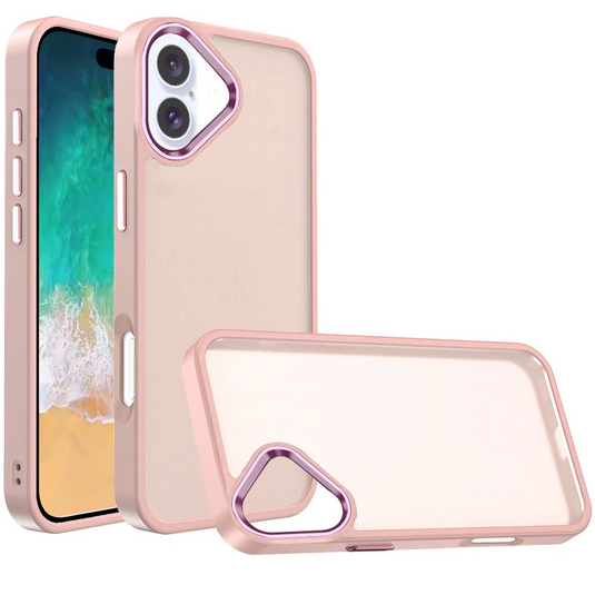 For iPhone 16 Plus 6.7 inch Polished Oil Thick Acrylic Metal Button Hybrid Case Cover - Light Pink