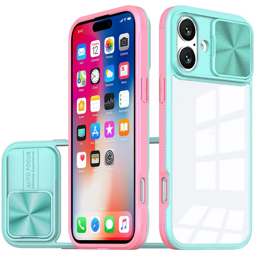 For iPhone 16 6.1 inch Fusion Transparent Clear Hybrid Case Cover - Pink/Blue