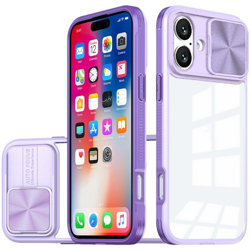 For iPhone 16 6.1 inch Fusion Transparent Clear Hybrid Case Cover - Purple