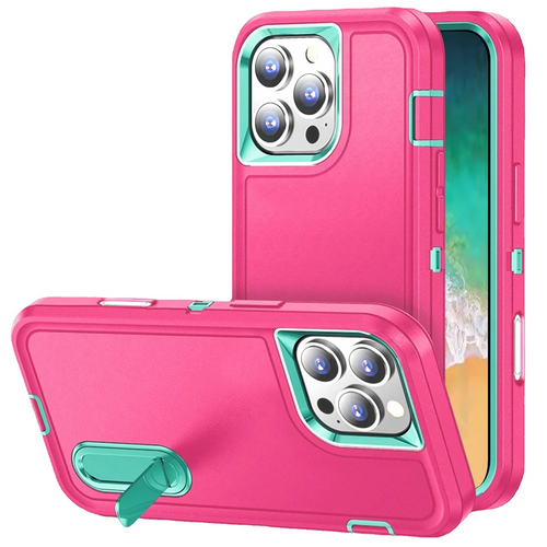 For iPhone 16 Pro Max 6.9 inch PEAK 3in1 Toughest Hybrid with Stand Cover Case - Teal/Hot Pink