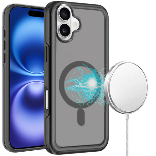 For iPhone 16 6.1 inch Glossy Oil Premium Hybrid Case Cover - Black