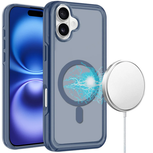 For iPhone 16 6.1 inch Glossy Oil Premium Hybrid Case Cover - Dark Blue