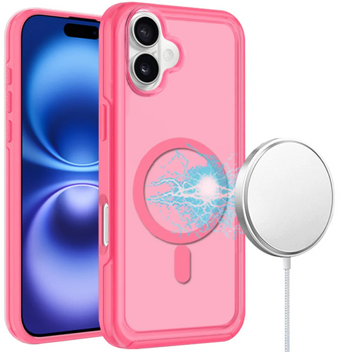 For iPhone 16 6.1 inch Glossy Oil Premium Hybrid Case Cover - Hot Pink