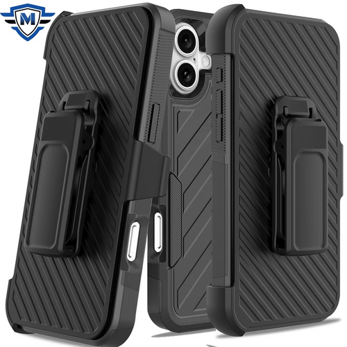 For iPhone 16 6.1 inch METKASE Noble lined shockproof dual layer hybrid in Slide-Out Package - Black/Black
