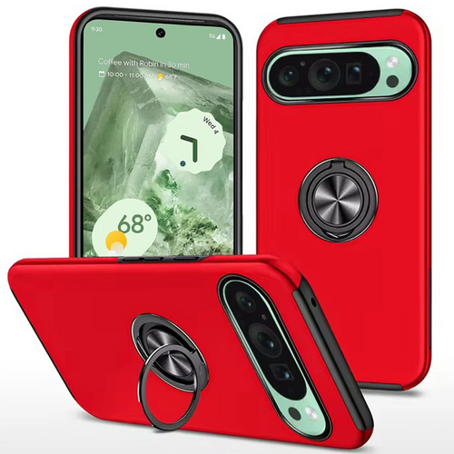 For Google Pixel 9 6.3inch CHIEF Oil Painted Magnetic Ring Stand Hybrid Case Cover - Red