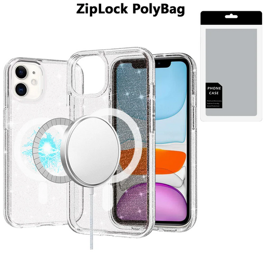 [PolyBag] For iPhone 11 Glitter Ultra [Magnetic Circle] Thick 3mm Transparent Hybrid - Clear