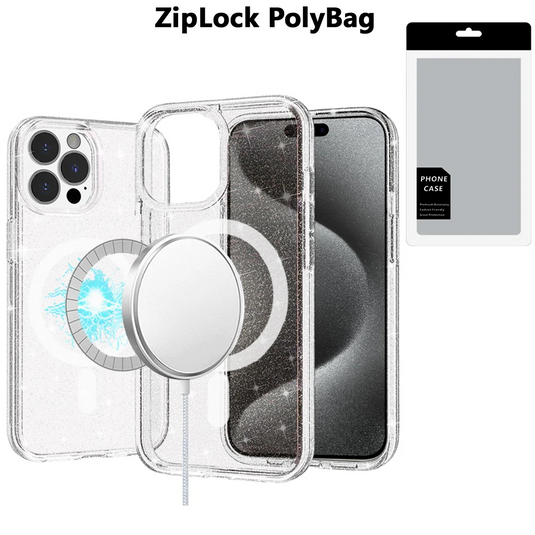 [PolyBag] For iP15 Pro Max Glitter Ultra [Magnetic Circle] Thick 3mm Transparent Hybrid - Clear