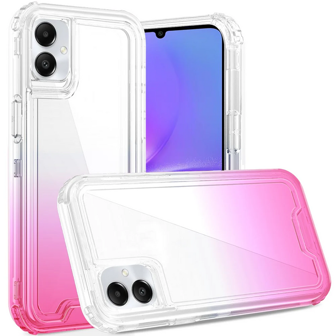For Samsung A06 3in1 Two Tone Shockproof Transparent Hybrid Case - Clear + Pink
