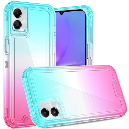 For Samsung A06 3in1 Two Tone Shockproof Transparent Hybrid Case - Light Blue + Pink