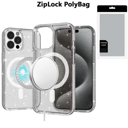 [PolyBag] For iP15 Pro Max Glitter Ultra [Magnetic Circle] Thick 3mm Transparent Hybrid - Smoke
