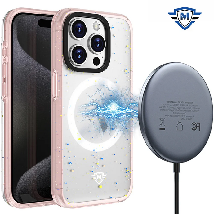 For iPhone 15 METKASE Iridescent Spots [Magnetic Circle] Hybrid - Pink+iridescent Spots