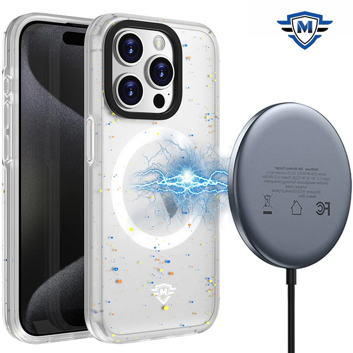 For iPhone 15 METKASE Iridescent Spots [Magnetic Circle] Hybrid - White+iridescent Spots