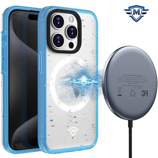 For iPhone 15 Pro Max / Ultra METKASE Iridescent Spots [Magnetic Circle] Hybrid - Dark Blue+iridescent Spots