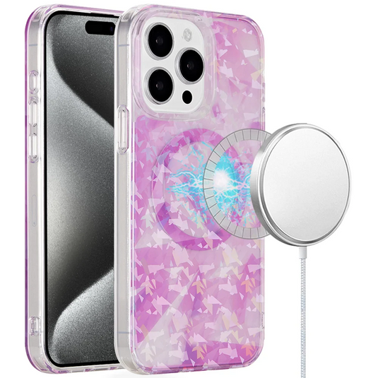 For iP15 Pro Max Magnetic Double Layer IMD Design Case - Pink Holographic