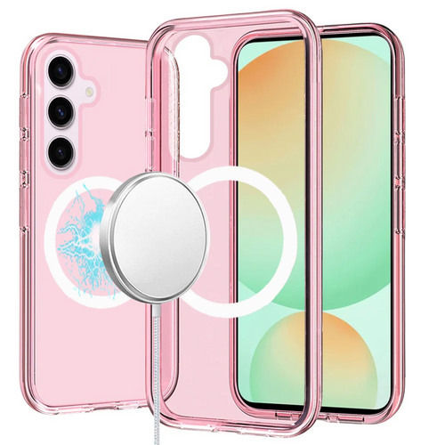 For Samsung S24 FE Sturdy Ultra [Magnetic Circle] Thick 3mm Transparent Hybrid - Pink