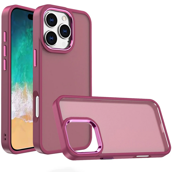 For iPhone 16 Pro Max 6.9 inch Polished Oil Thick Acrylic Metal Button Hybrid Case Cover - Burgundy