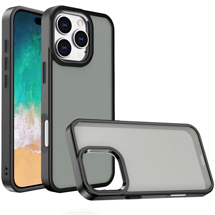 For iPhone 16 Pro Max 6.9 inch Polished Oil Thick Acrylic Metal Button Hybrid Case Cover - Black