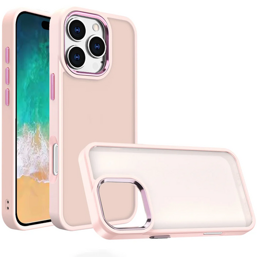 For iPhone 16 Pro Max 6.9 inch Polished Oil Thick Acrylic Metal Button Hybrid Case Cover - Light Pink
