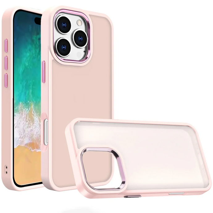 For iPhone 16 Pro Max 6.9 inch Polished Oil Thick Acrylic Metal Button Hybrid Case Cover - Light Pink