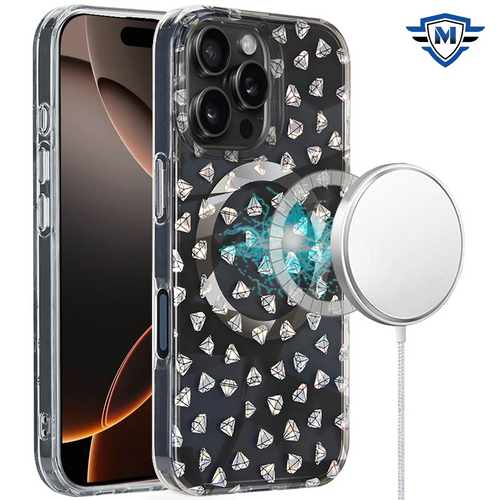 [METKASE] For iPhone 16 Pro Max 6.9 inch Magnetic Double Layer IMD Design Case - Smoke Diamond Holographic