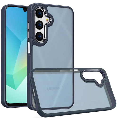 For Samsung A16 5G Polished Oil Thick Acrylic Metal Button Hybrid Case Cover - Dark Blue